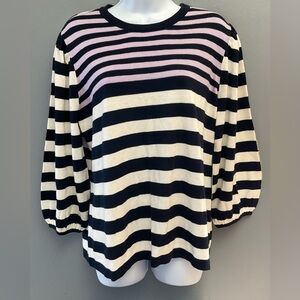 CeCe striped sweater XL balloon sleeve,slight pleated shoulder navy,lilac,white